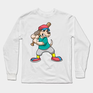 Dog at Baseball with Baseball bat Long Sleeve T-Shirt